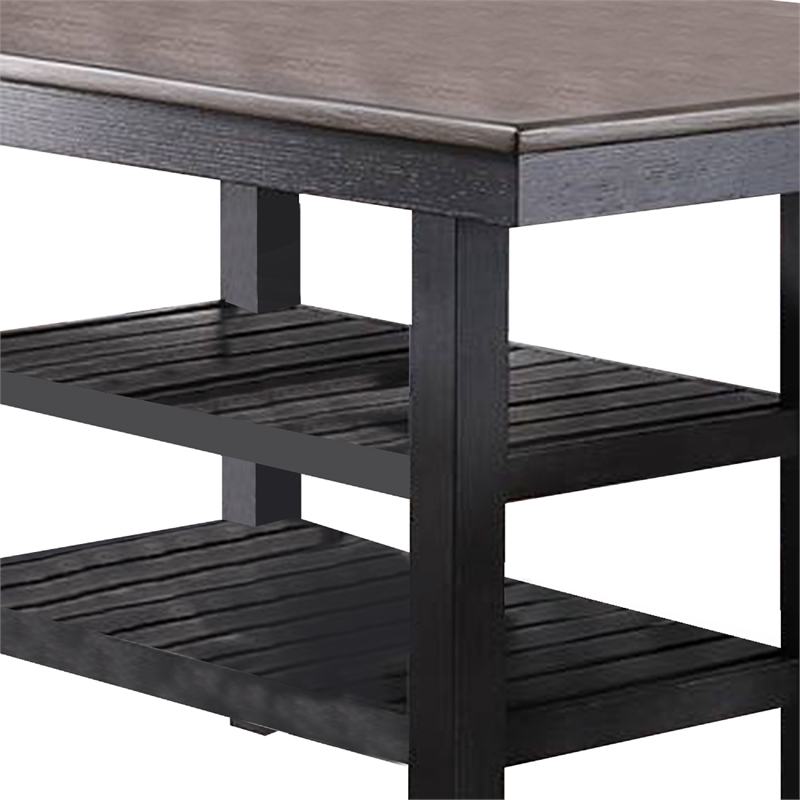 Benjara Counter Height Table with 2 Open Shelves- Dark Brown