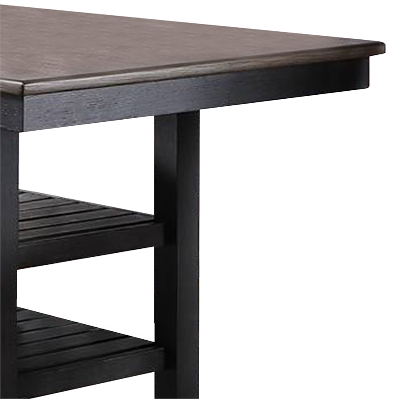 Benjara Counter Height Table with 2 Open Shelves- Dark Brown