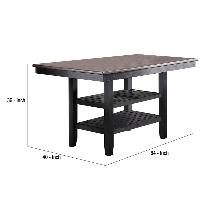 Benjara Counter Height Table with 2 Open Shelves- Dark Brown