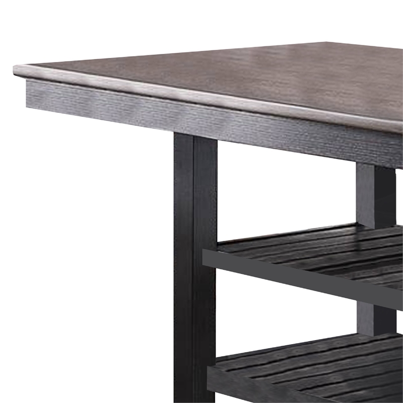 Benjara Counter Height Table with 2 Open Shelves- Dark Brown