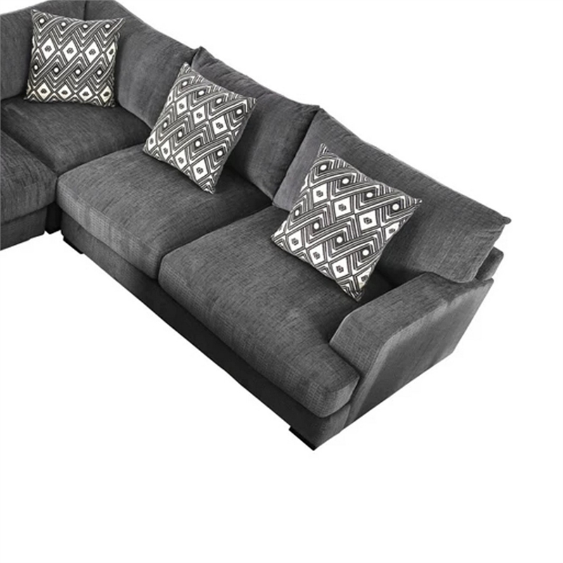 Benjara U Shaped Sectional with 6 Accent Pillows- Gray