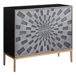 Benjara Console Table with 2 Doors and Sunburst Design- Gray