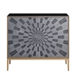 Benjara Console Table with 2 Doors and Sunburst Design- Gray