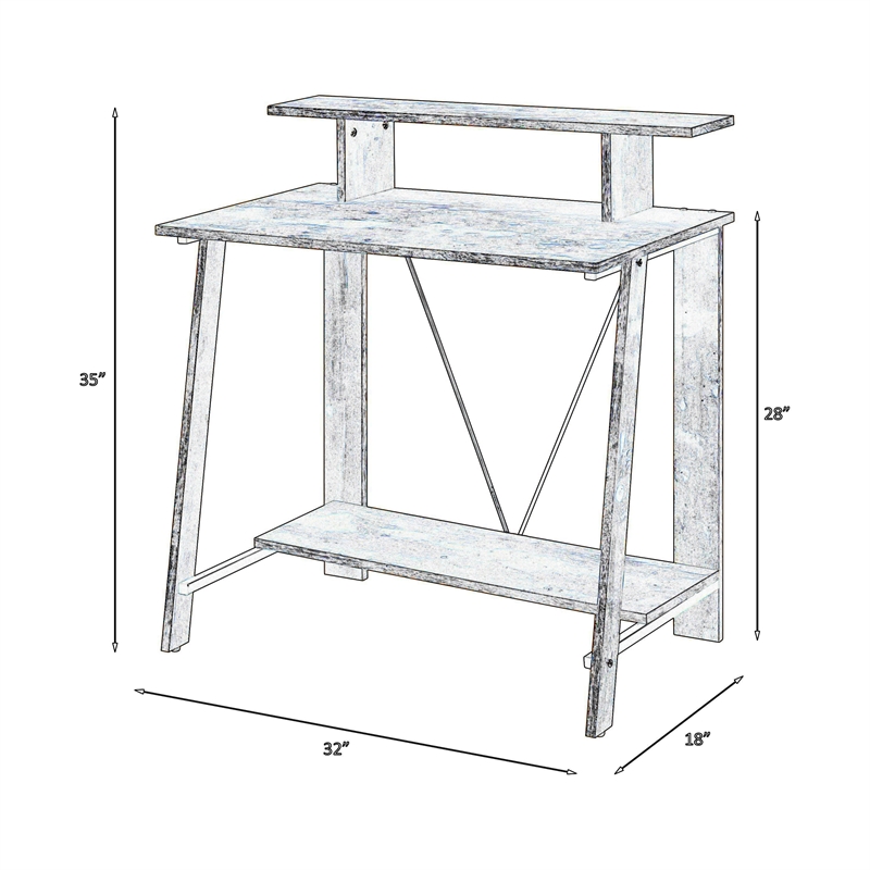 Benjara Writing Desk with V Shaped Frame- Weathered Oak and Black