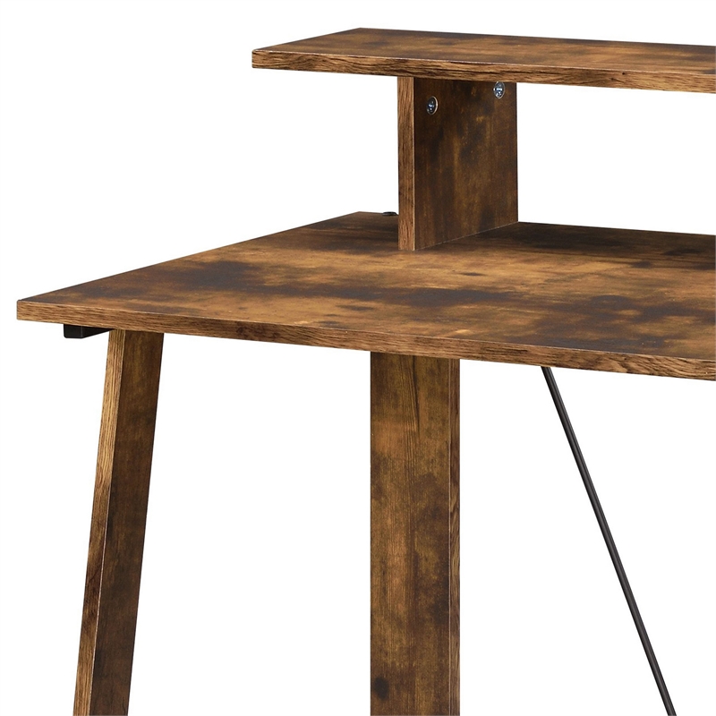 Benjara Writing Desk with V Shaped Frame- Weathered Oak and Black