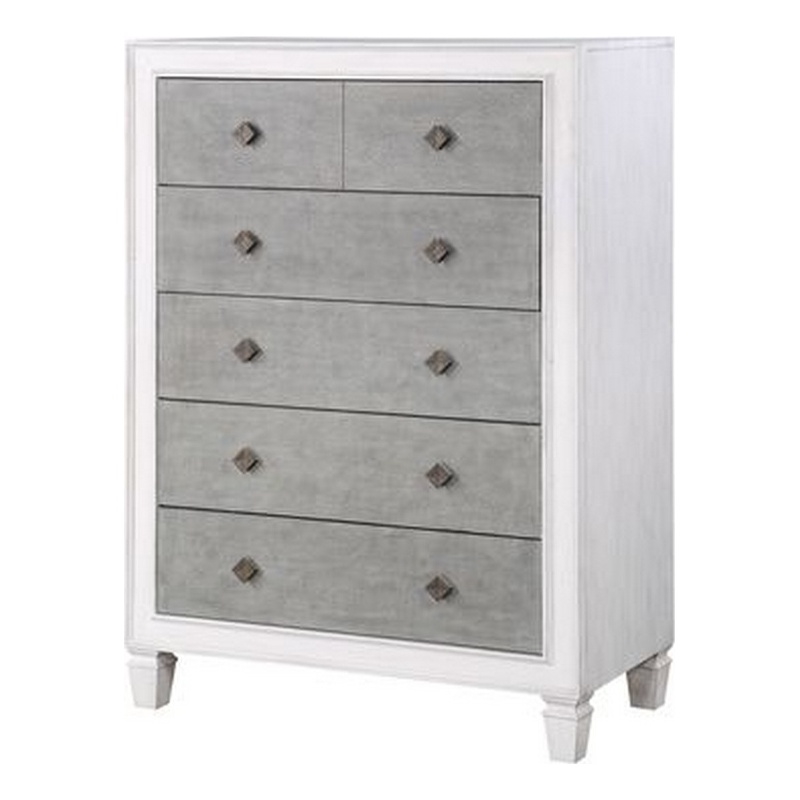 Benjara Chest with 5 Drawers and Diamond Pull- Gray