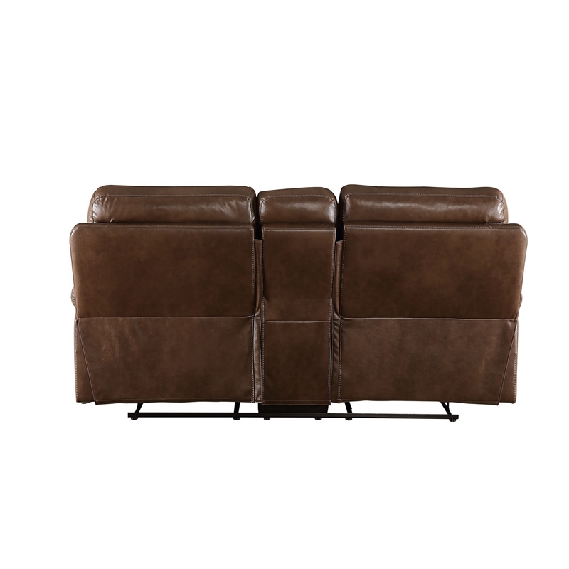 Benjara Motion Loveseat with Leatherette Upholstery and Tufted Seat- Brown