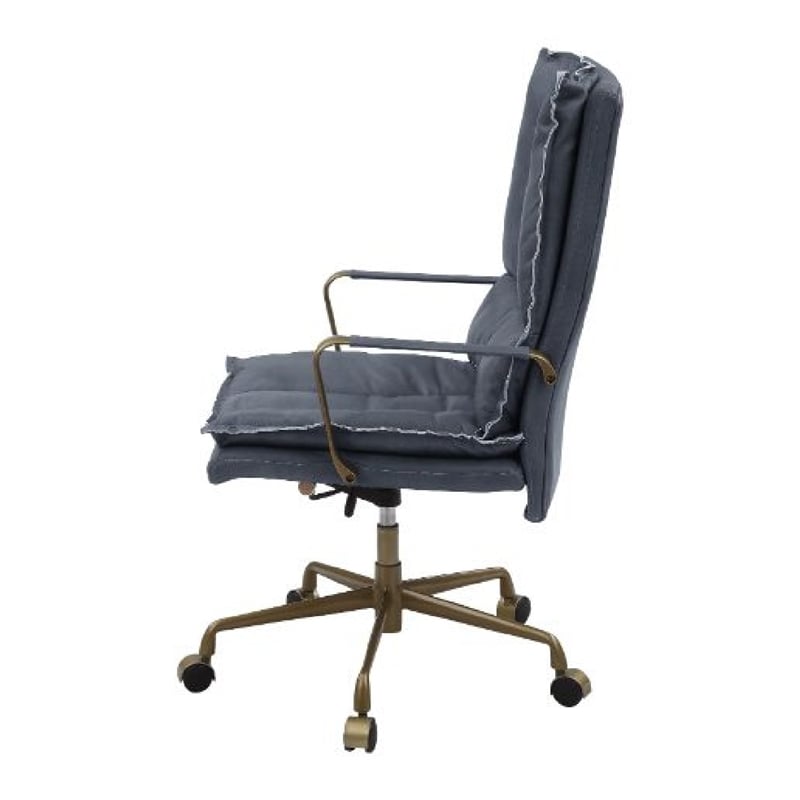 Benjara Office Chair with Leatherette Seat and Tufted Details- Gray