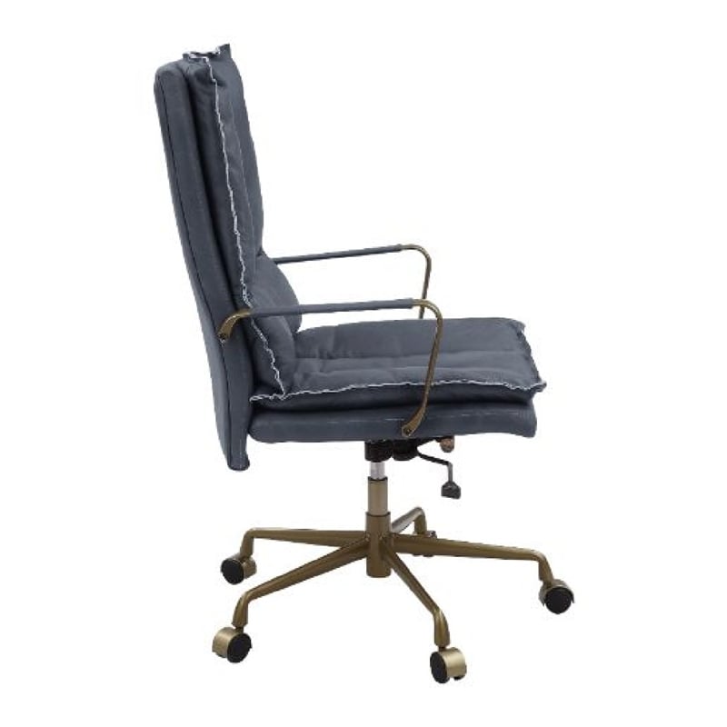 Benjara Office Chair with Leatherette Seat and Tufted Details- Gray