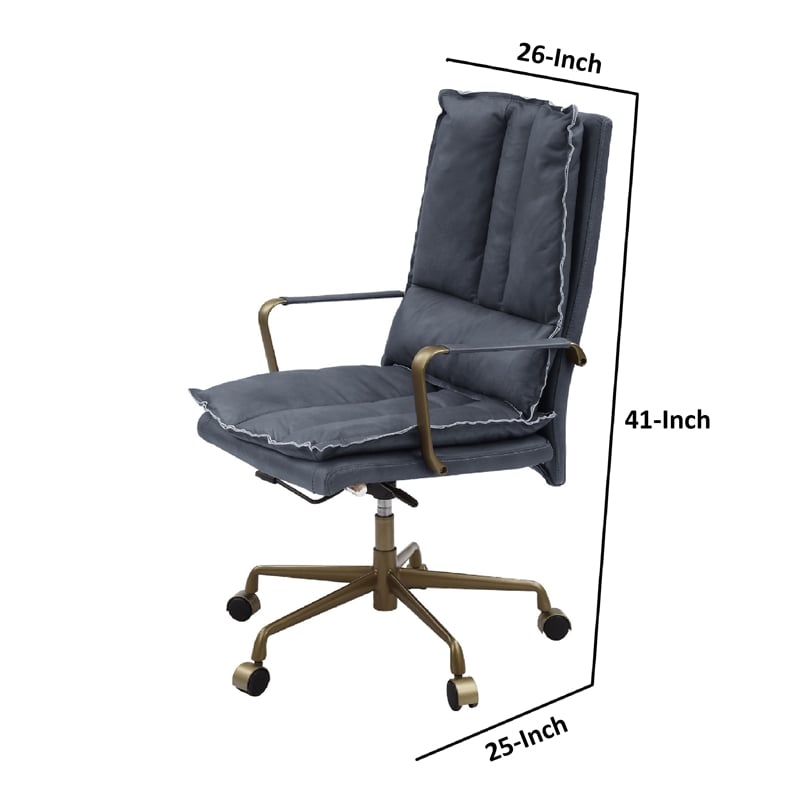 Benjara Office Chair with Leatherette Seat and Tufted Details- Gray