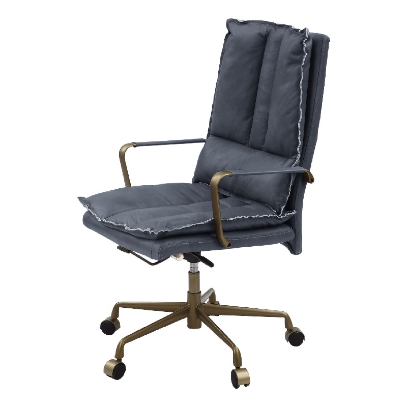 Benjara Office Chair with Leatherette Seat and Tufted Details- Gray