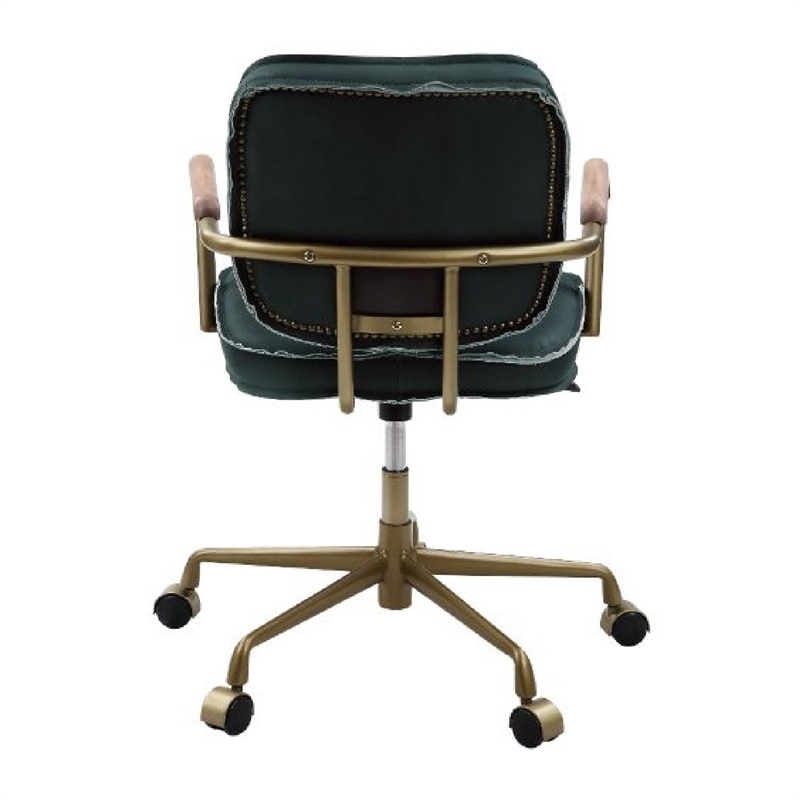 Benjara Office Chair with Leather Seat and Button Tufted Back- Green
