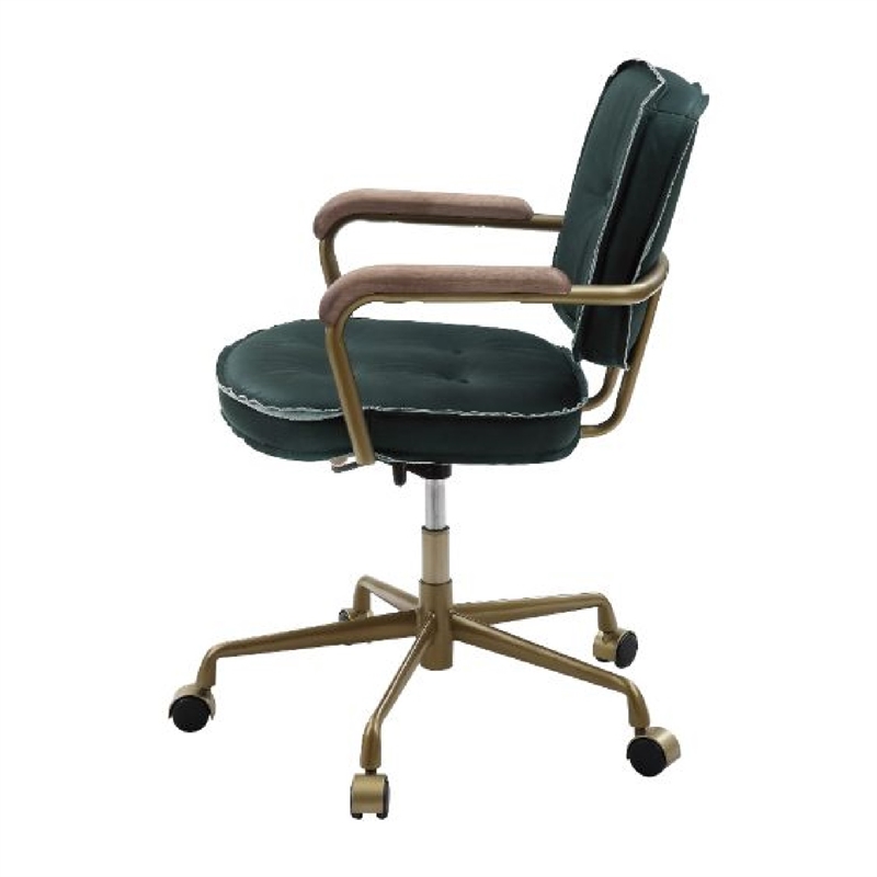 Benjara Office Chair with Leather Seat and Button Tufted Back- Green