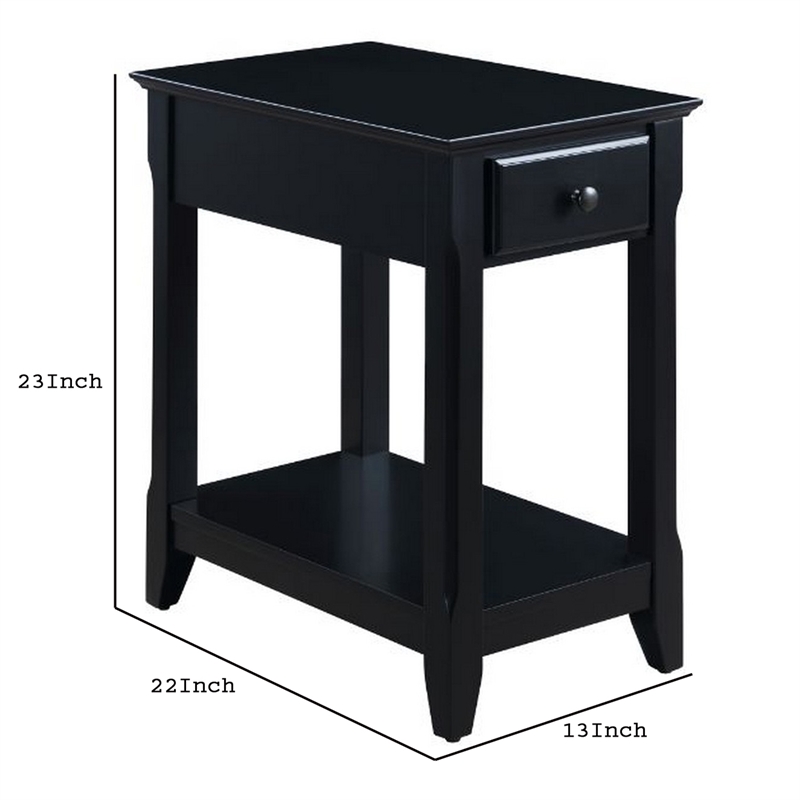 Benjara Accent Table with 1 Drawer and Bottom Shelf- Black