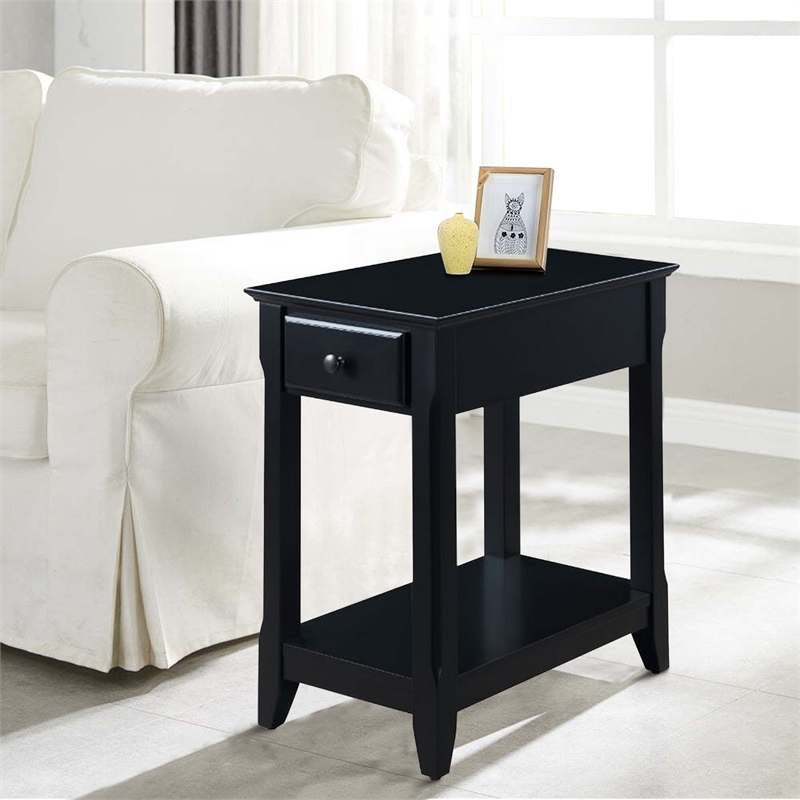Benjara Accent Table with 1 Drawer and Bottom Shelf- Black
