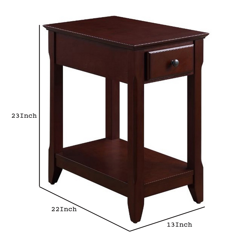 Benjara Accent Table with 1 Drawer and Bottom Shelf- Brown