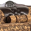 Benjara Leatherette Sofa with Intricate Carving and Jacobean Pattern- Dark Brown