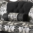 Benjara Sofa with Scalloped Crown Top Back and Damask Pattern- Gray