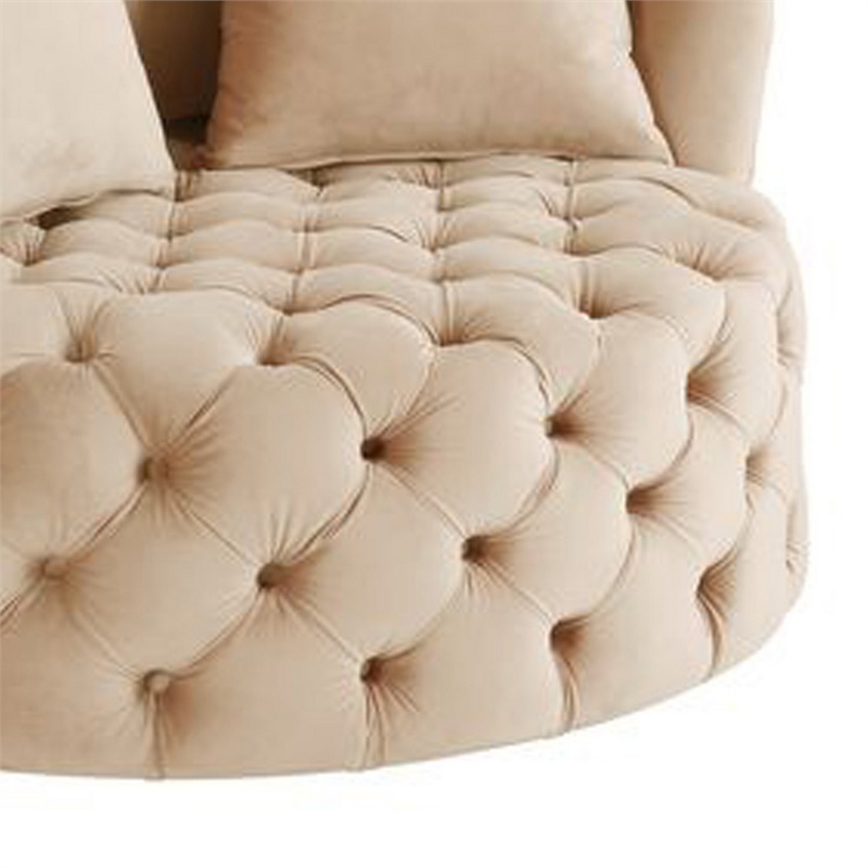Benjara Swivel Accent Chair with Curved Design and Button Tufting- Beige