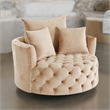 Benjara Swivel Accent Chair with Curved Design and Button Tufting- Beige