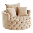 Benjara Swivel Accent Chair with Curved Design and Button Tufting- Beige