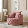 Benjara Swivel Accent Chair with Curved Design and Button Tufting- Pink