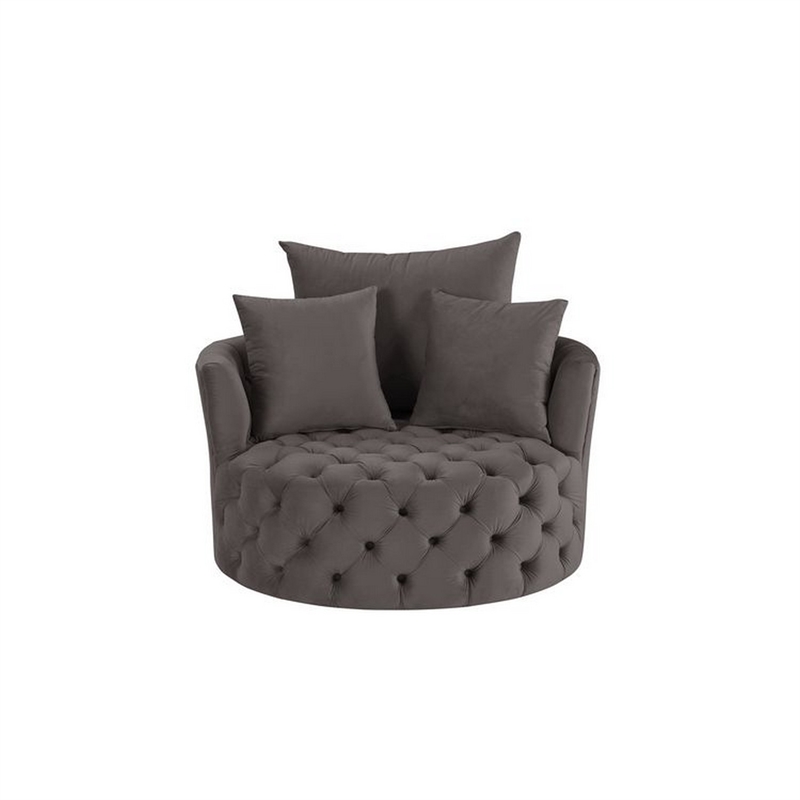 Benjara Swivel Accent Chair with Curved Design and Button Tufting- Dark Gray