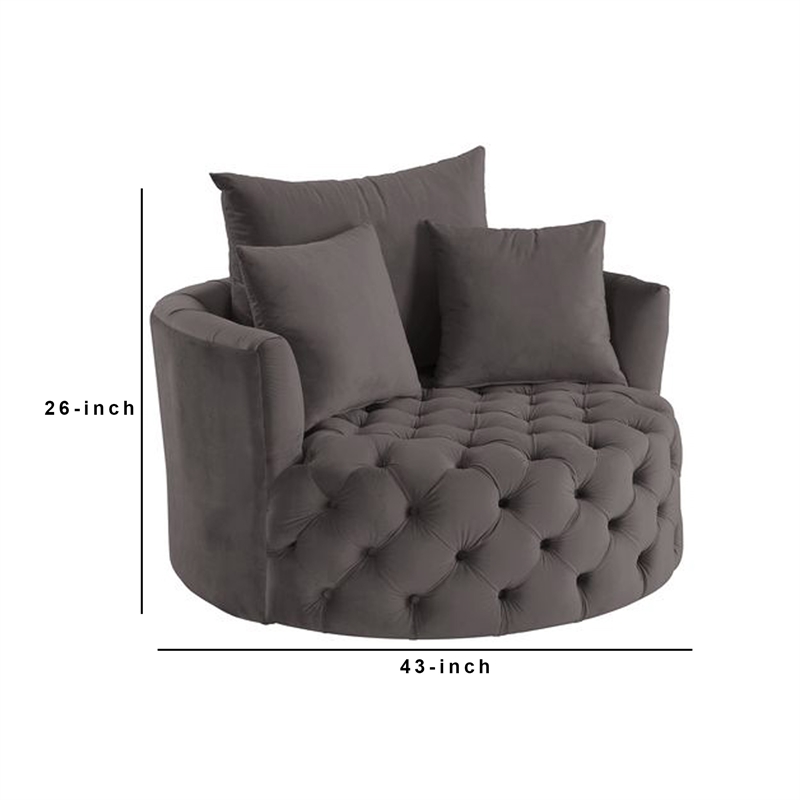 Benjara Swivel Accent Chair with Curved Design and Button Tufting- Dark Gray