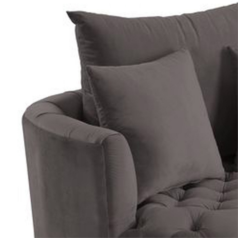 Benjara Swivel Accent Chair with Curved Design and Button Tufting- Dark Gray