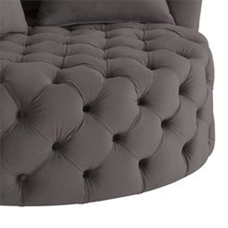 Benjara Swivel Accent Chair with Curved Design and Button Tufting- Dark Gray
