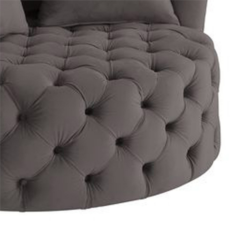Benjara Swivel Accent Chair with Curved Design and Button Tufting- Dark Gray