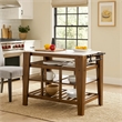 Benjara 4 Tier Kitchen Isl& with Slatted Shelves & Side Handle- Brown & White