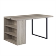 Benjara Dining Table with 3 Side Open Compartments & Metal Trim Inlay- Oak Gray