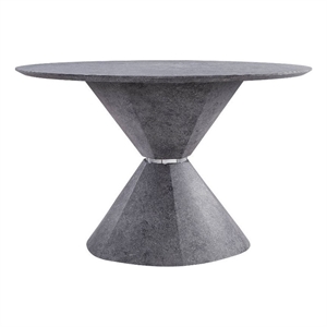 Benjara Dining Table with Faux Concrete and Pedestal Base- Gray