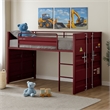 Benjara Twin Loft Bed with Metal Frame and Slide- Red