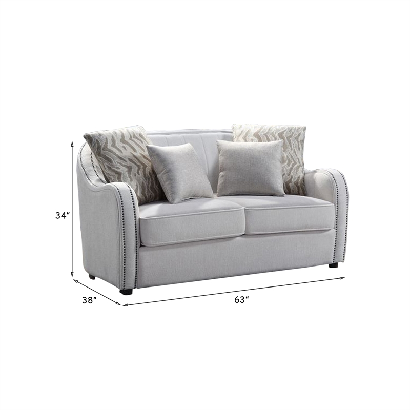 Benjara Loveseat with Rounded Back and Nailhead Trim- Offwhite