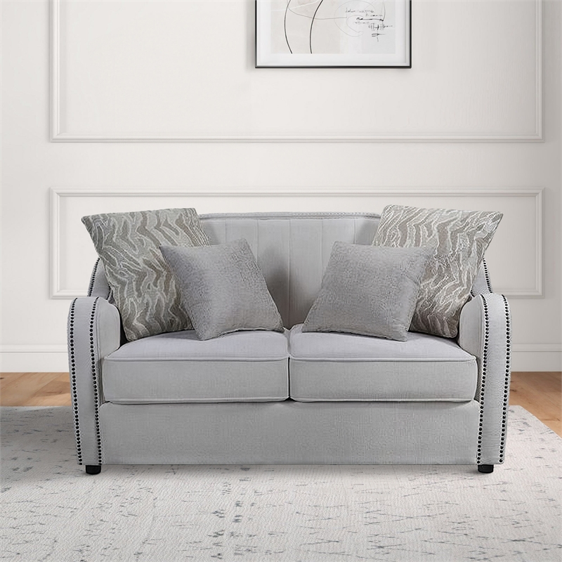 Benjara Loveseat with Rounded Back and Nailhead Trim- Offwhite