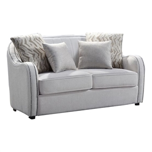 Benjara Loveseat with Rounded Back and Nailhead Trim- Offwhite