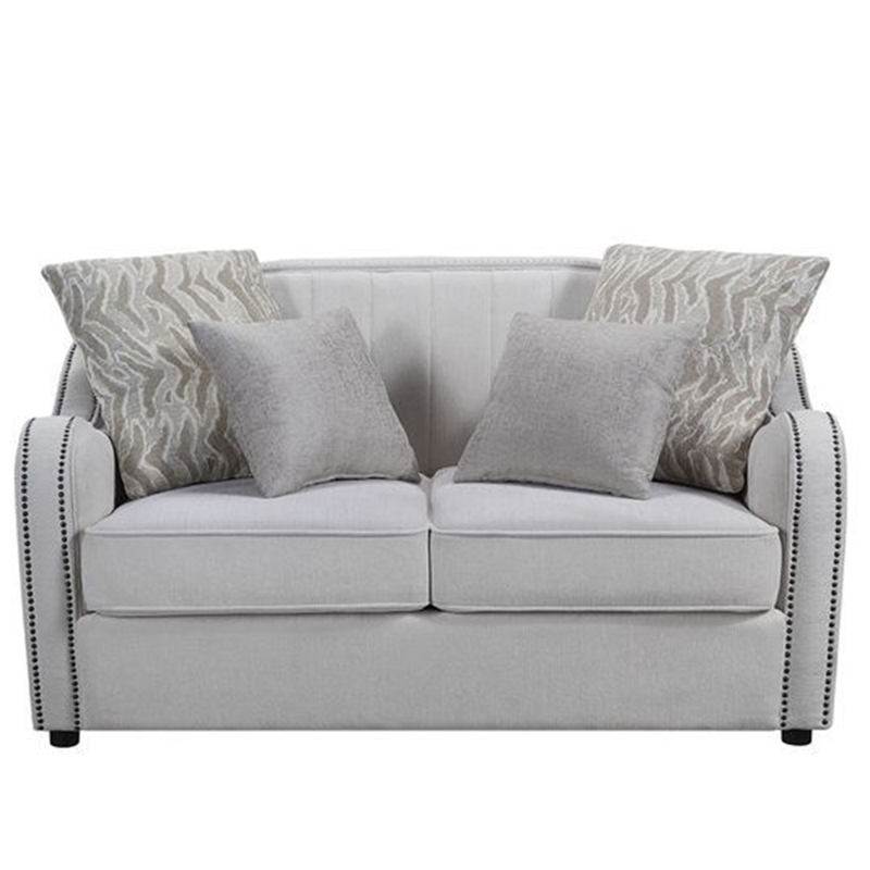 Benjara Loveseat with Rounded Back and Nailhead Trim- Offwhite