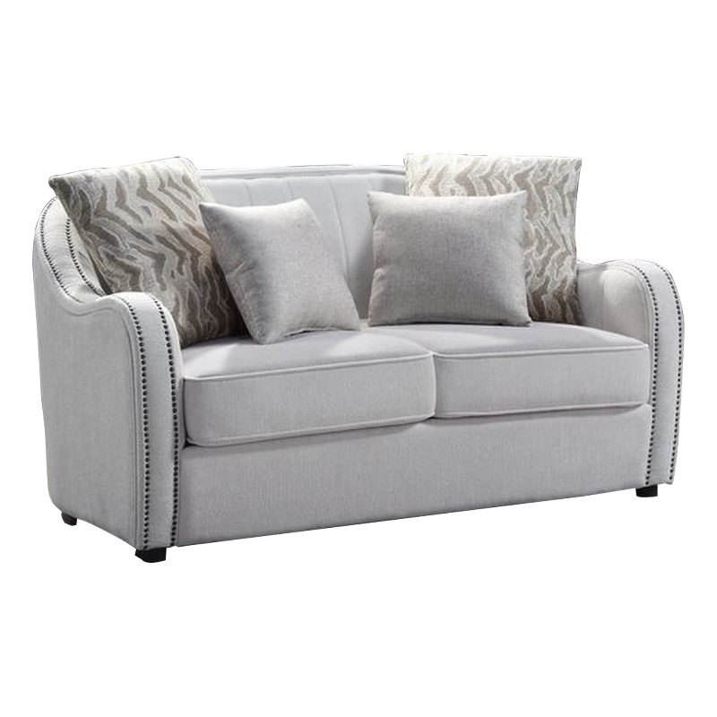 Benjara Loveseat with Rounded Back and Nailhead Trim- Offwhite