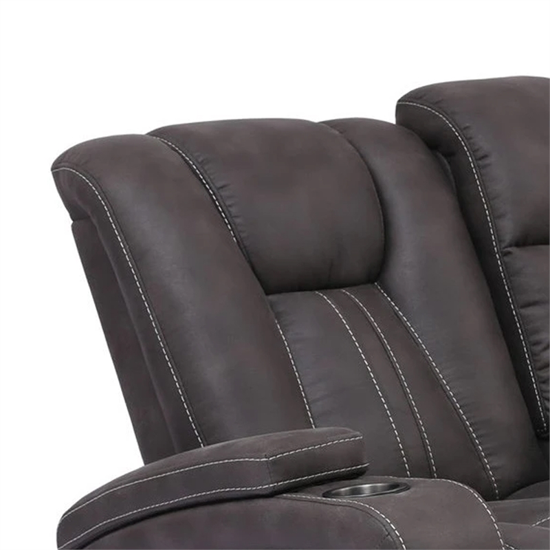 Benjara Glider Recliner Loveseat with Lift Top Armrest & Cup Holders- Dark Gray