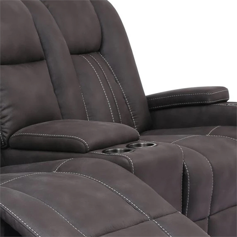 Benjara Glider Recliner Loveseat with Lift Top Armrest & Cup Holders- Dark Gray