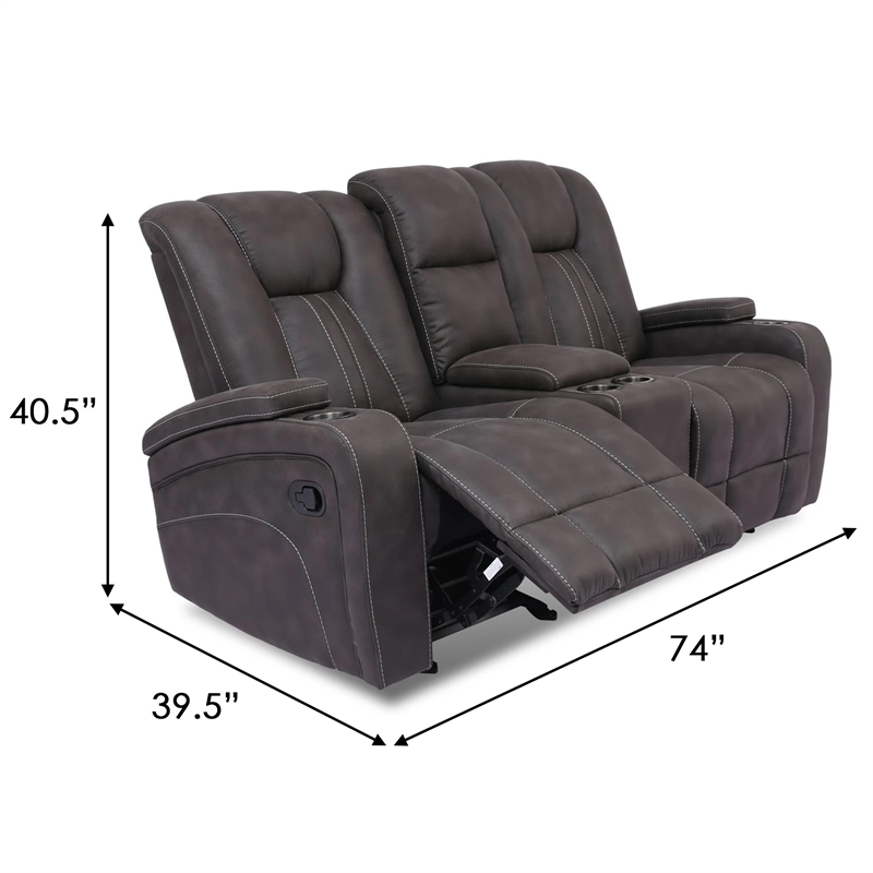 Benjara Glider Recliner Loveseat with Lift Top Armrest & Cup Holders- Dark Gray