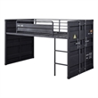 Benjara Twin Loft Bed with Metal Frame and Slide- Gray