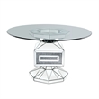 Benjara Dining Table with Glass Top and Mirrored Pedestal Base- Silver