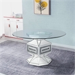 Benjara Dining Table with Glass Top and Mirrored Pedestal Base- Silver