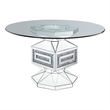 Benjara Dining Table with Glass Top and Mirrored Pedestal Base- Silver