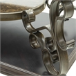 Benjara Cocktail Table with Glass Top and Scroll Accent- Brown
