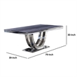 Benjara Dining Table with Faux Marble Top and Open Pedestal Base- Chrome