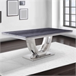Benjara Dining Table with Faux Marble Top and Open Pedestal Base- Chrome